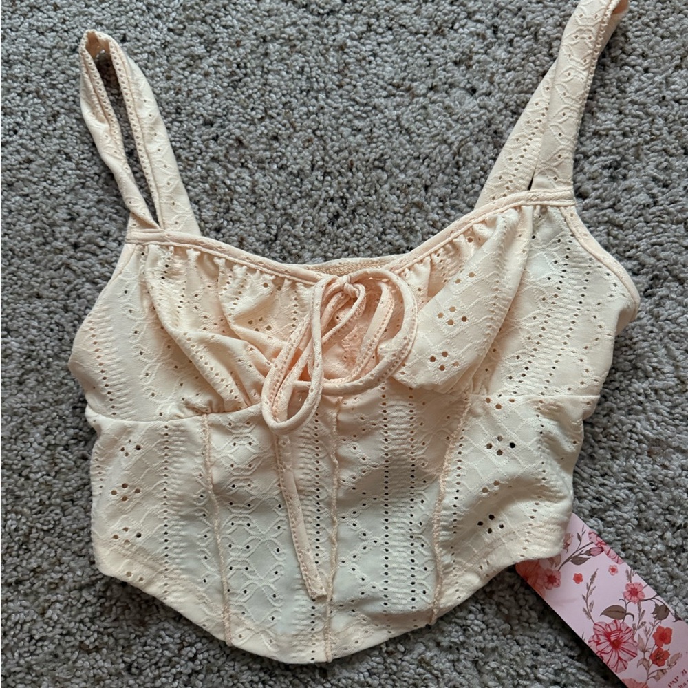 SHEIN Baby Yellow Lace Detail Top, pink flower bandeau, silk tie sleeve top